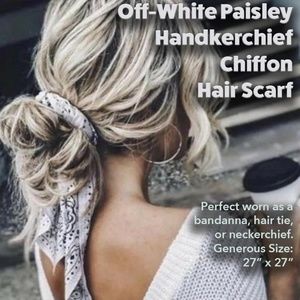 Chiffon Hair Scarf ~ Off White Paisley